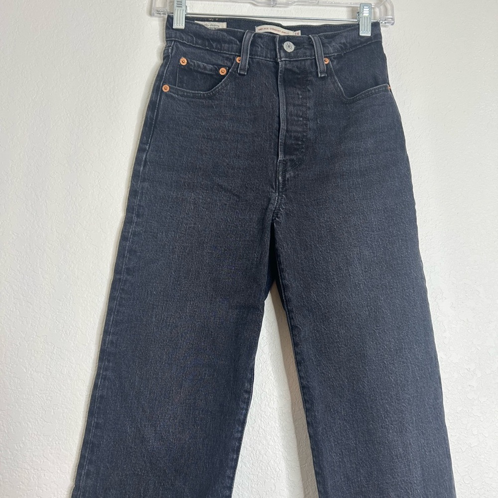 Levi's Black Ribcage Straight Ankle Leg Jeans Classic Style - Picture 9 of 13